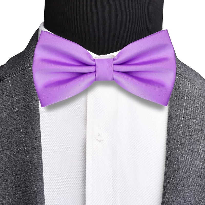 Branduce Mens Solid Color Double Fold Pre-tied Bow Tie and Pocket Square Set - Image 2